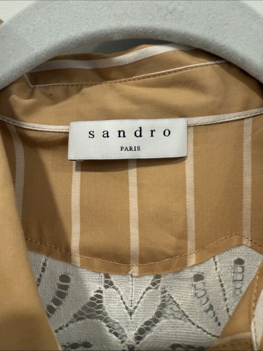 Sandro Camel and White Striped Midi Shirt Dress - Picture 2 of 5